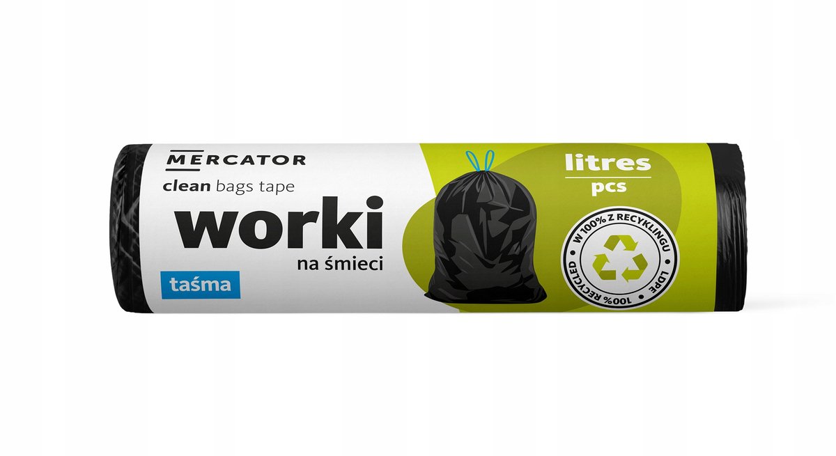 Mercator Clean Bags - Afvalzakken - 60l - Zwart - Met Treksluiting