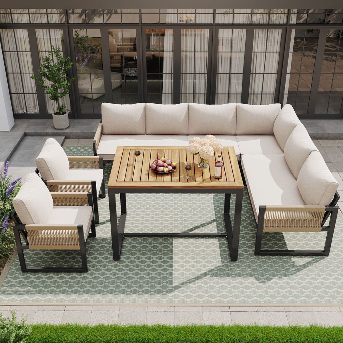 BLACKCOLORS Tuinset voor 7 tot 8 personen, tuinsalon, tuinset, tuinmeubelset voor de tuin, het balkon, het terras, weerbestendige zitmeubelset, moderne tuinset