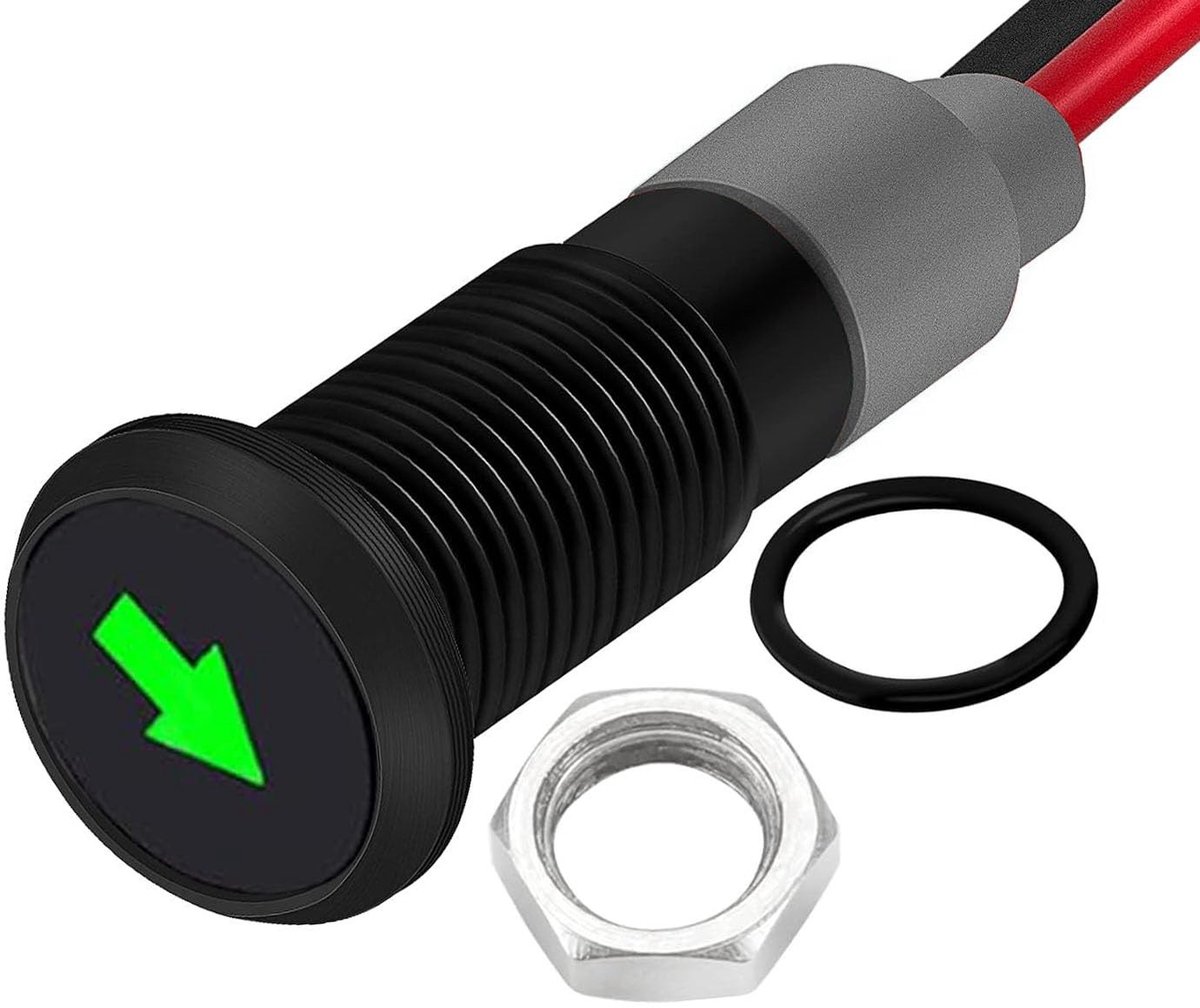 Allecto - LED Indicator Licht - DC Metal - Universeel gebruik - 12-24 V 8 mm - Geschikt voor Van en Boot - Groen - Single Arrow