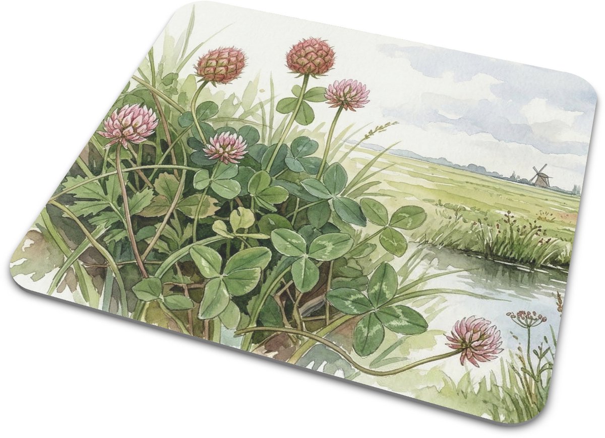 Muismat Aquarel Series Aardbeiklaver Trifolium fragiferum Roze Klaver Slootkant Hollands Polderlandschap Waterverf Botanisch Cadeau voor haar: Vrouw, Vriendin & Collega Computermuis Mat Natuur Schilderij Bloemen Kantoor