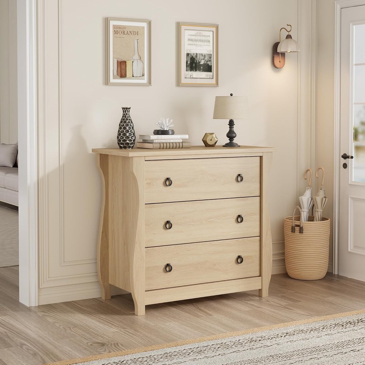 Ladekast - Staande ladekast met 3 laden - Houten ladekast - Ladekast in moderne stijl - voor de woonkamer, hal of gang - 76 × 75 × 40 cm - naturel
