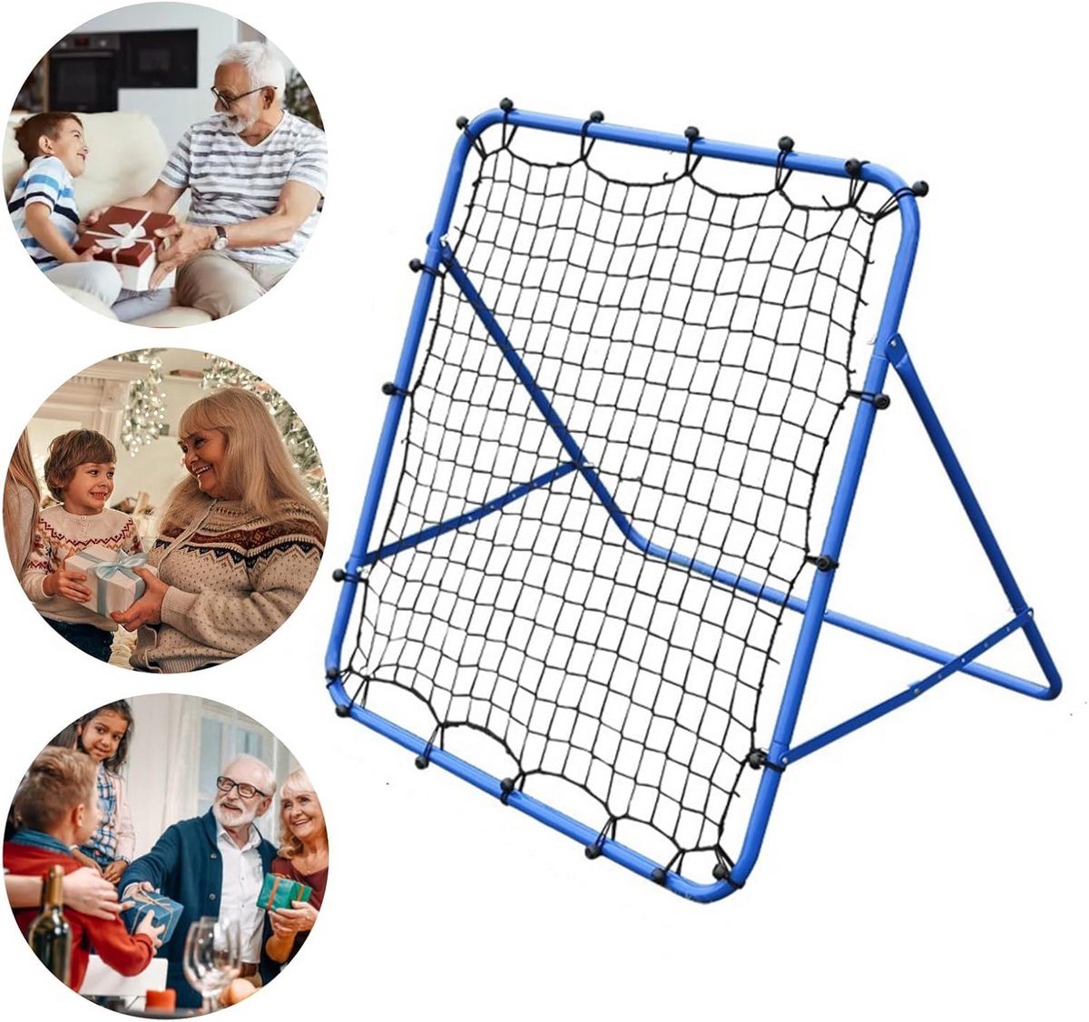 Voetbal Training Net - Rebounder Oefennet - Balcontrole Verbeteren - Verstelbare Draagbare Vorm - 62x62x50 cm - Helderblauw