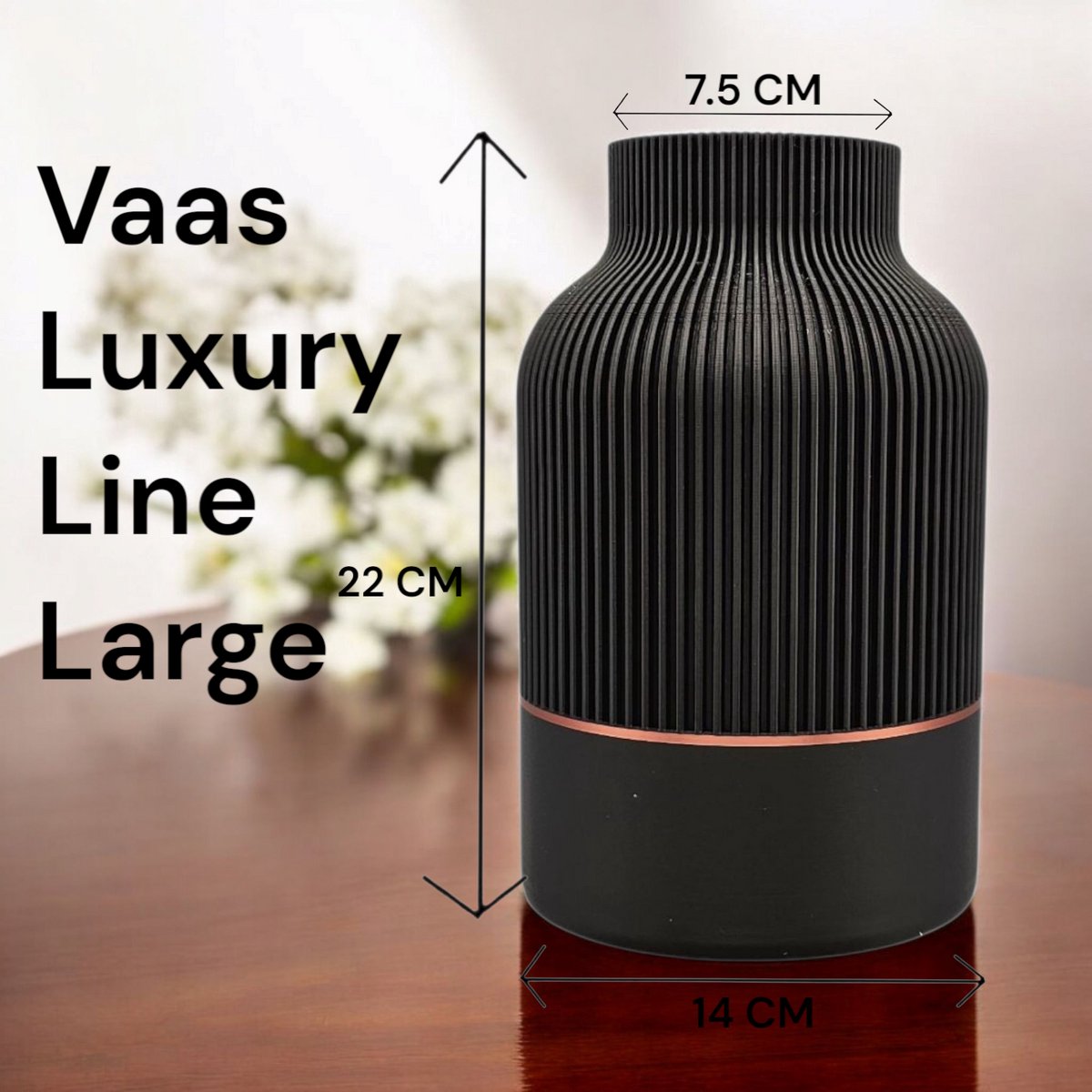 Layerzz - luxury Line 3d geprinte vaas - duurzaam Uniek - koper accent - 22 CM