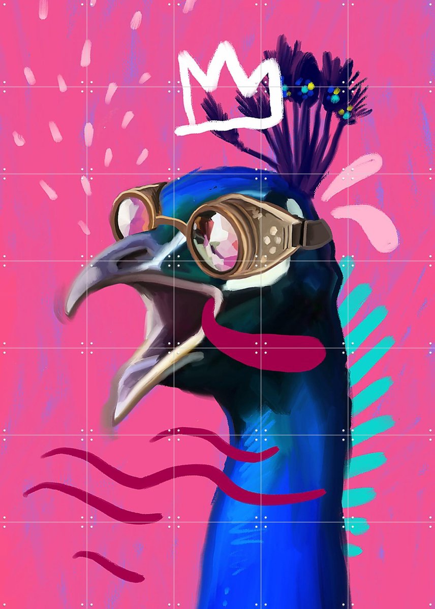 IXXI Peacock at Burningman, Pop-art by Tadej - 100 x 140 cm - Gratis ophangtool - Grote wanddecoratie en posters - Kleurrijk, Illustraties