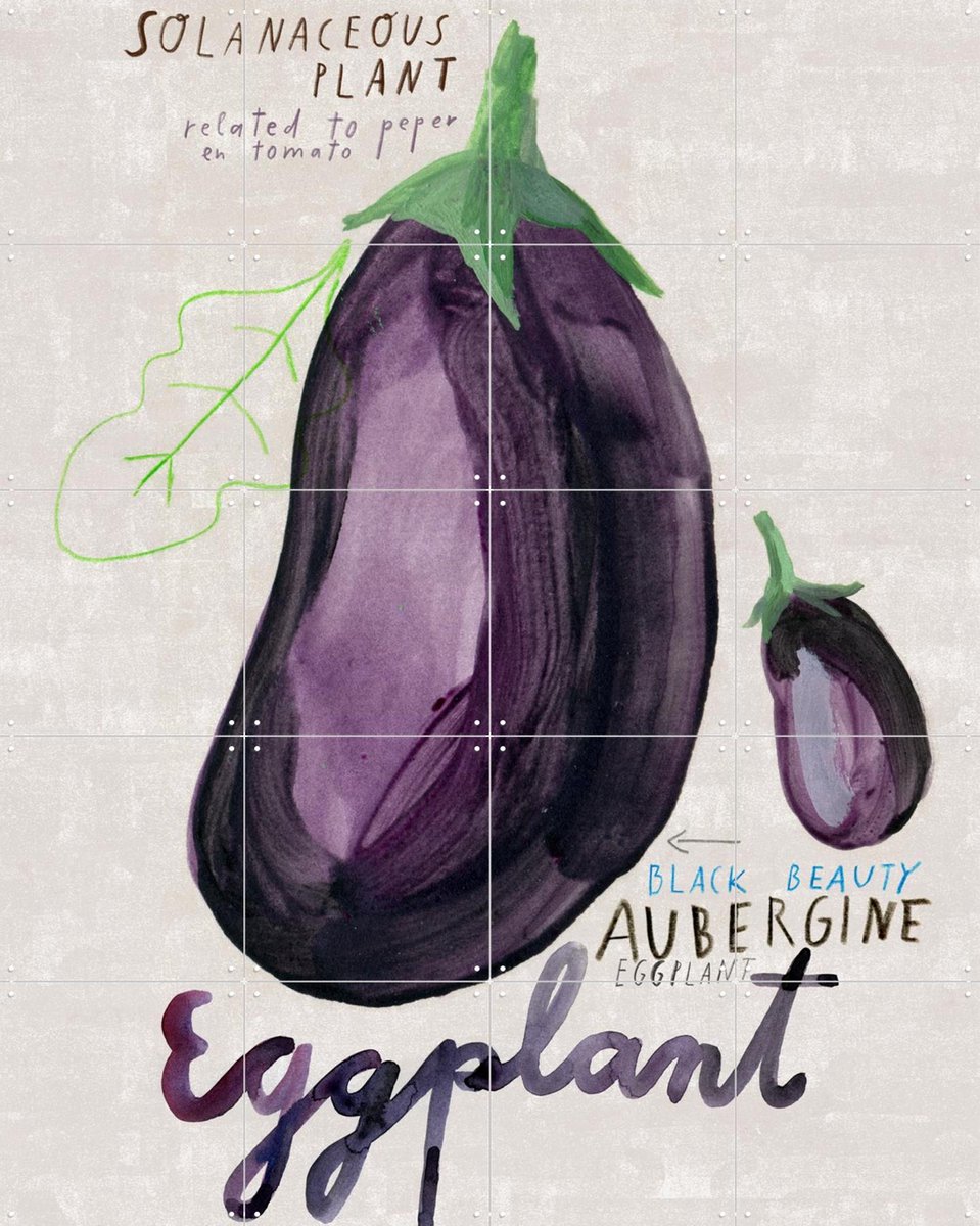 IXXI Eggplant, Signorinah - 80 x 100 cm - Gratis ophangtool - Grote wanddecoratie en posters - Speels, Aquarel, Illustraties, Eetkamer, Woonkamer
