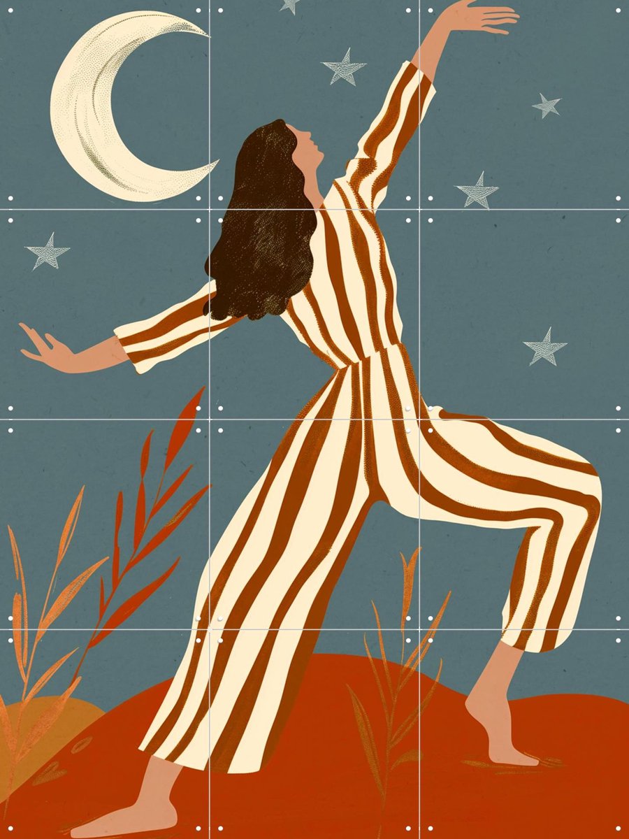 IXXI Moonlit Dance, Treechild & Various - 60 x 80 cm - Gratis ophangtool - Grote wanddecoratie en posters - Kleurrijk, Grafisch Ontwerp, Speels