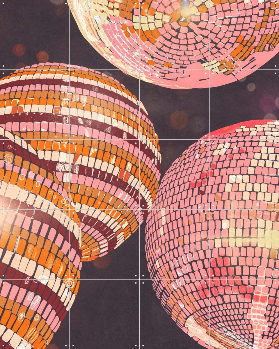 IXXI Disco balls, Gigi Rosado - 80 x 100 cm - Gratis ophangtool - Grote wanddecoratie en posters - Retro, Grafisch Ontwerp, Illustraties, Kleurrijk