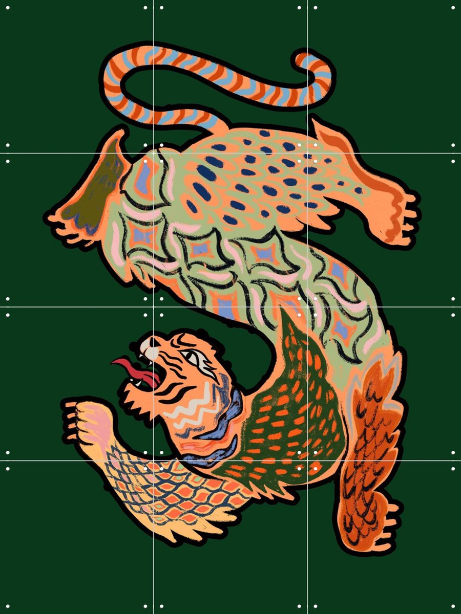 IXXI Asian Tiger, Arty Guava - 60 x 80 cm - Gratis ophangtool - Grote wanddecoratie en posters - Illustraties, Grafisch Ontwerp, Kleurrijk