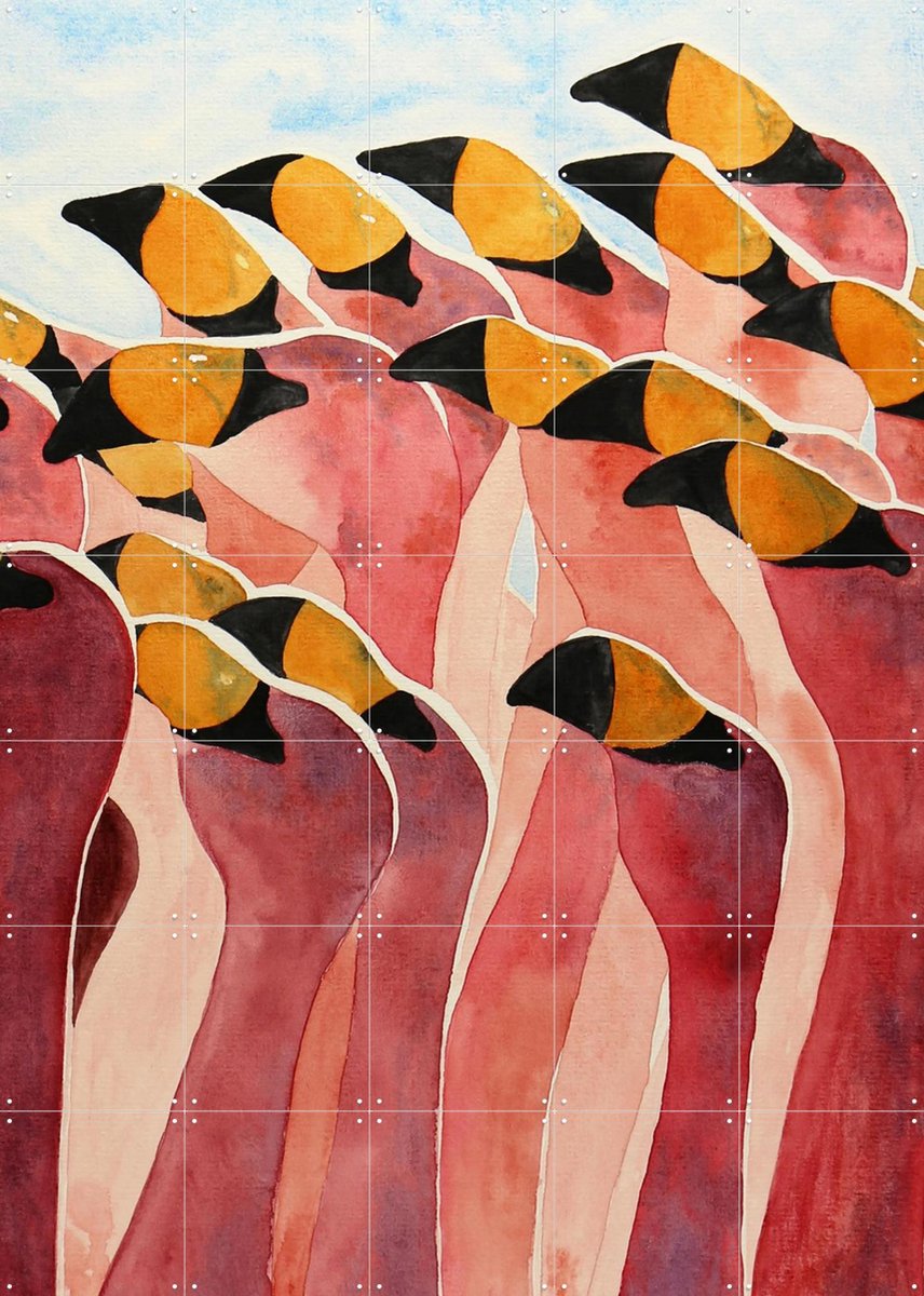 IXXI The Pink Flamingos, Natalie Bruns - 100 x 140 cm - Gratis ophangtool - Grote wanddecoratie en posters - Aquarel, Speels, Abstract, Kleurrijk