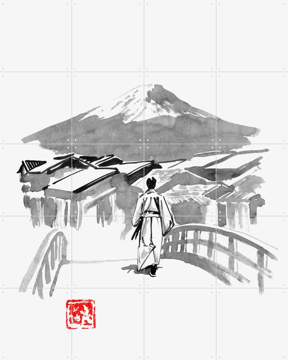 IXXI Back Home, Péchane - 80 x 100 cm - Gratis ophangtool - Grote wanddecoratie en posters - Ukiyo-e, Illustraties, Line art, Woonkamer, Slaapkamer