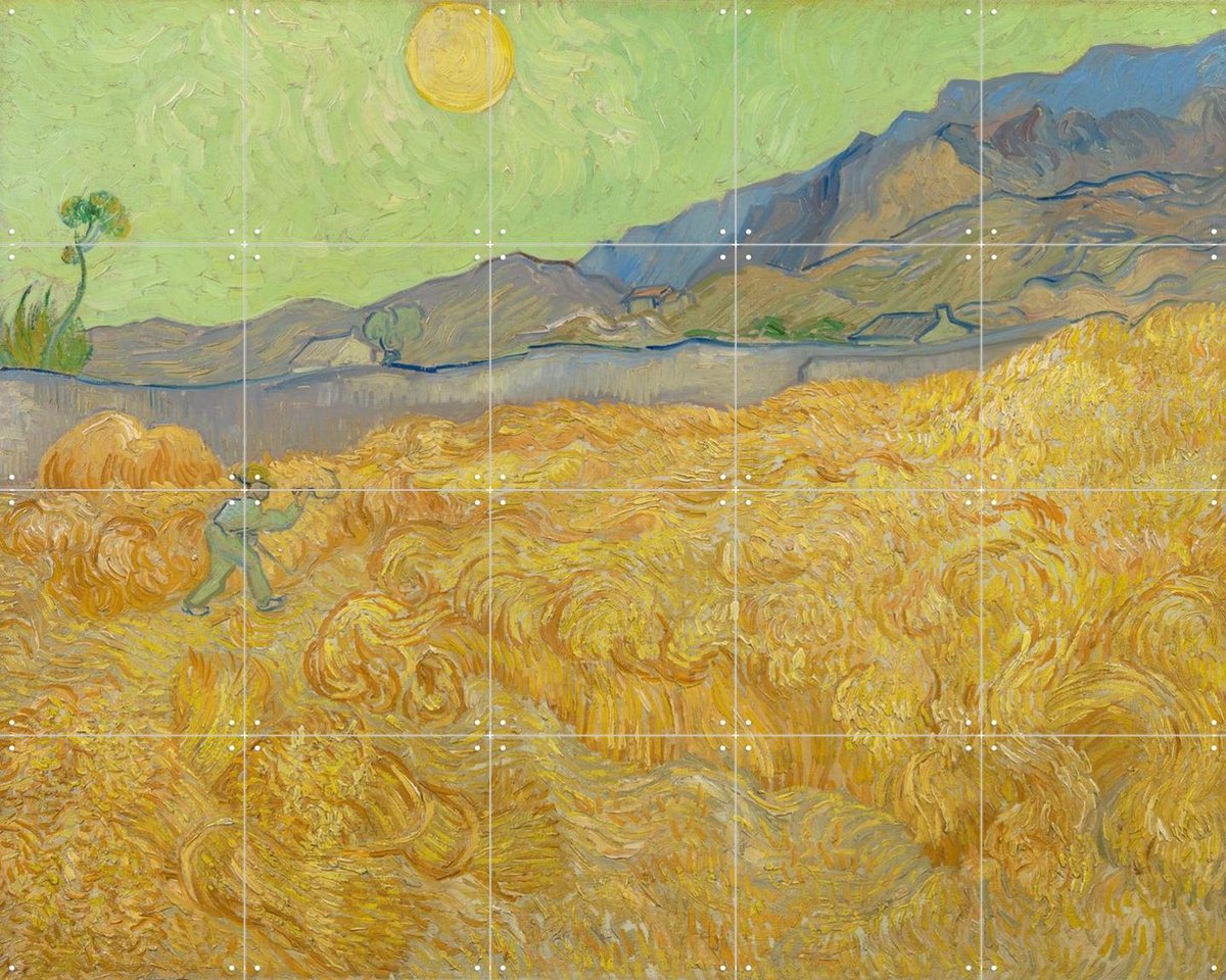 IXXI Korenveld met maaier en zon (1889), Vincent van Gogh (1853 - 1890) & Van Gogh Museum - 100 x 80 cm - Gratis ophangtool - Grote wanddecoratie en
