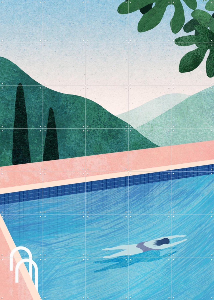 IXXI Swimming Pool II, Henry Rivers - 100 x 140 cm - Gratis ophangtool - Grote wanddecoratie en posters - Geometrische Kunst, Kleurrijk, Minimalisme