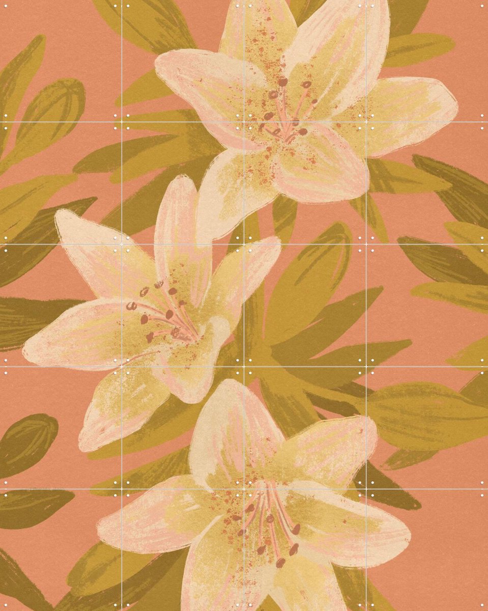 IXXI Lillies, Goed Blauw - 80 x 100 cm - Gratis ophangtool - Grote wanddecoratie en posters - Illustraties, Aquarel, Speels, Woonkamer, Slaapkamer