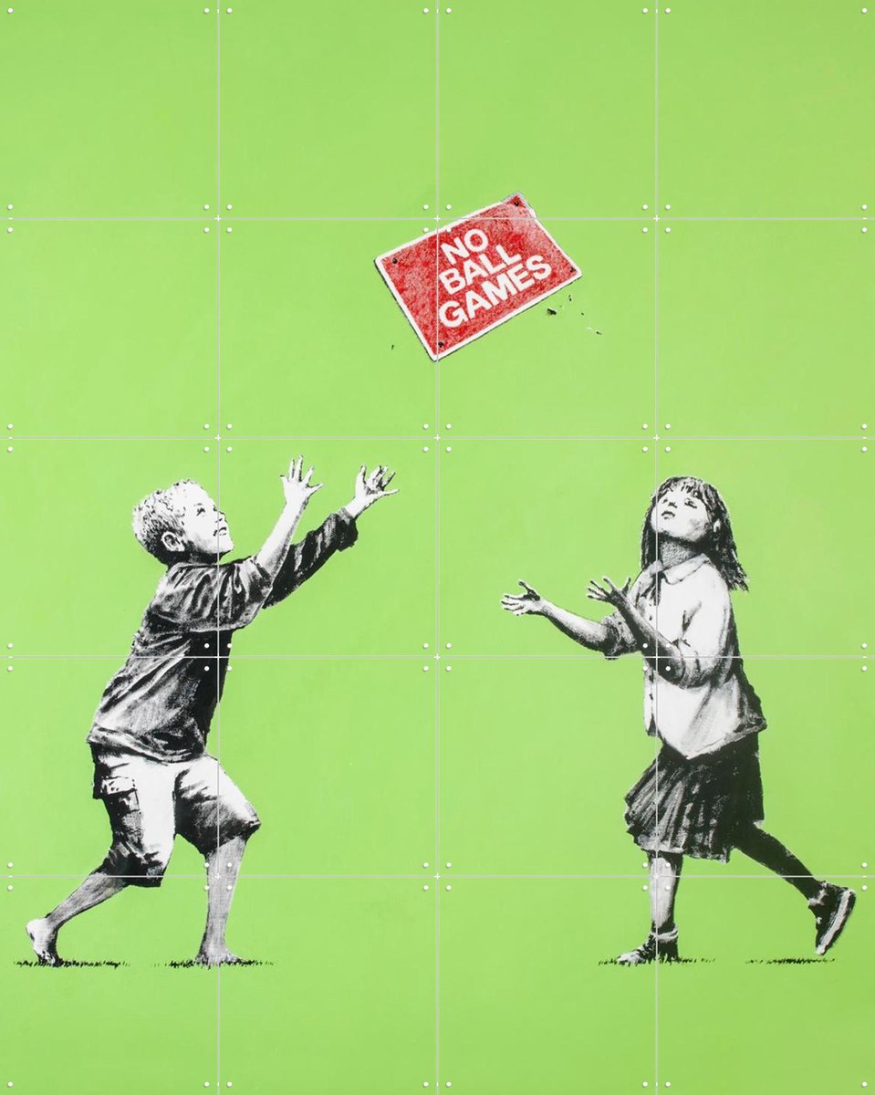 IXXI No Ball Games, Banksy - 80 x 100 cm - Gratis ophangtool - Grote wanddecoratie en posters - Pop art, Street art, Kleurrijk, Speels, Illustraties