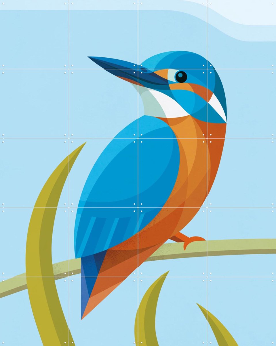 IXXI IJsvogel, Elke Uijtewaal - 80 x 100 cm - Gratis ophangtool - Grote wanddecoratie en posters - Geometrische Kunst, Digitale Kunst, Kleurrijk