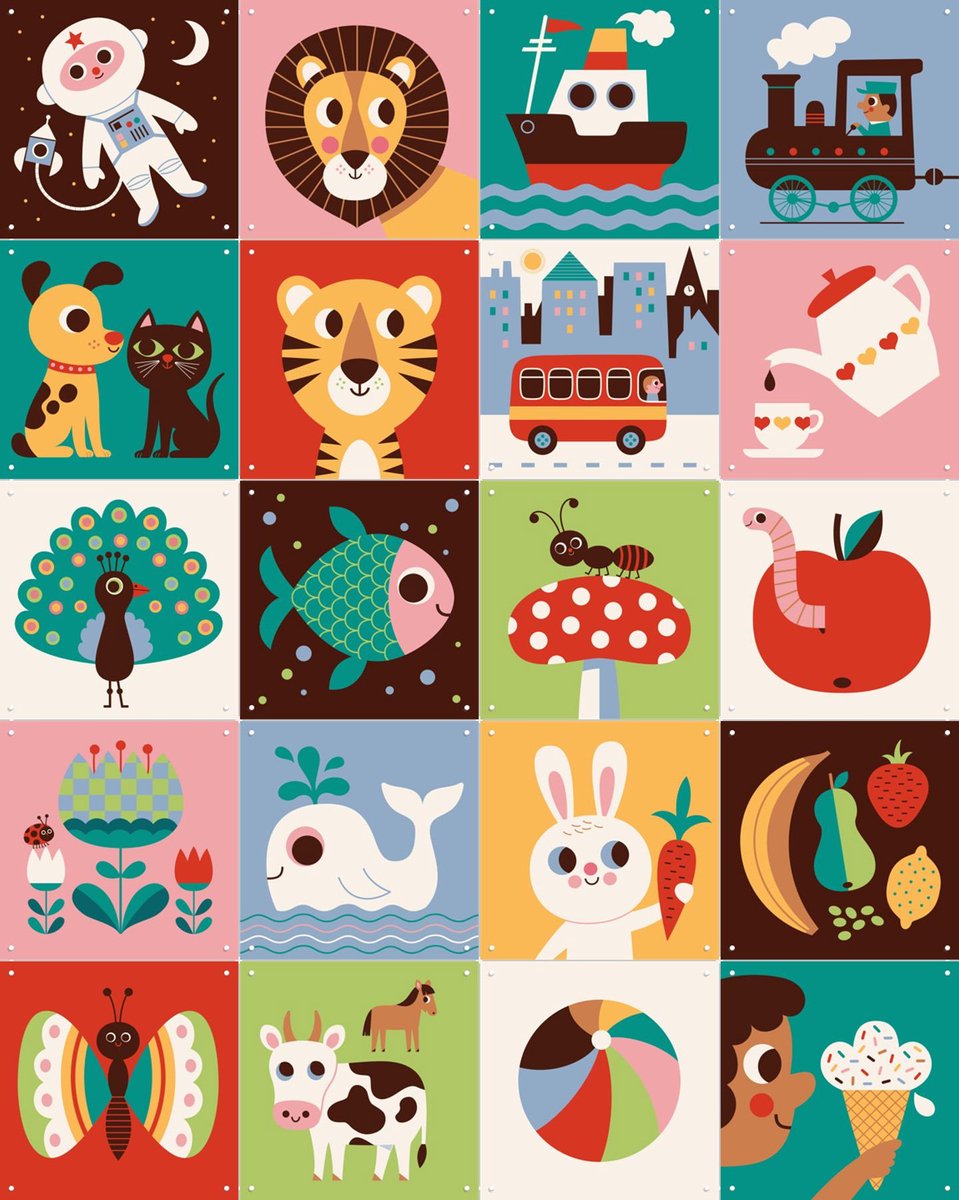 IXXI Playful Kids' World Collage Box, Ingela P. Arrhenius - 80 x 100 cm - Gratis ophangtool - Grote wanddecoratie en posters - Fantasierijk