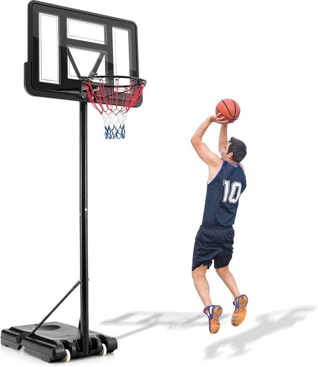 Draagbare Basketbalkorf Verstelbaar in Hoogte 130-305 cm met Wielen