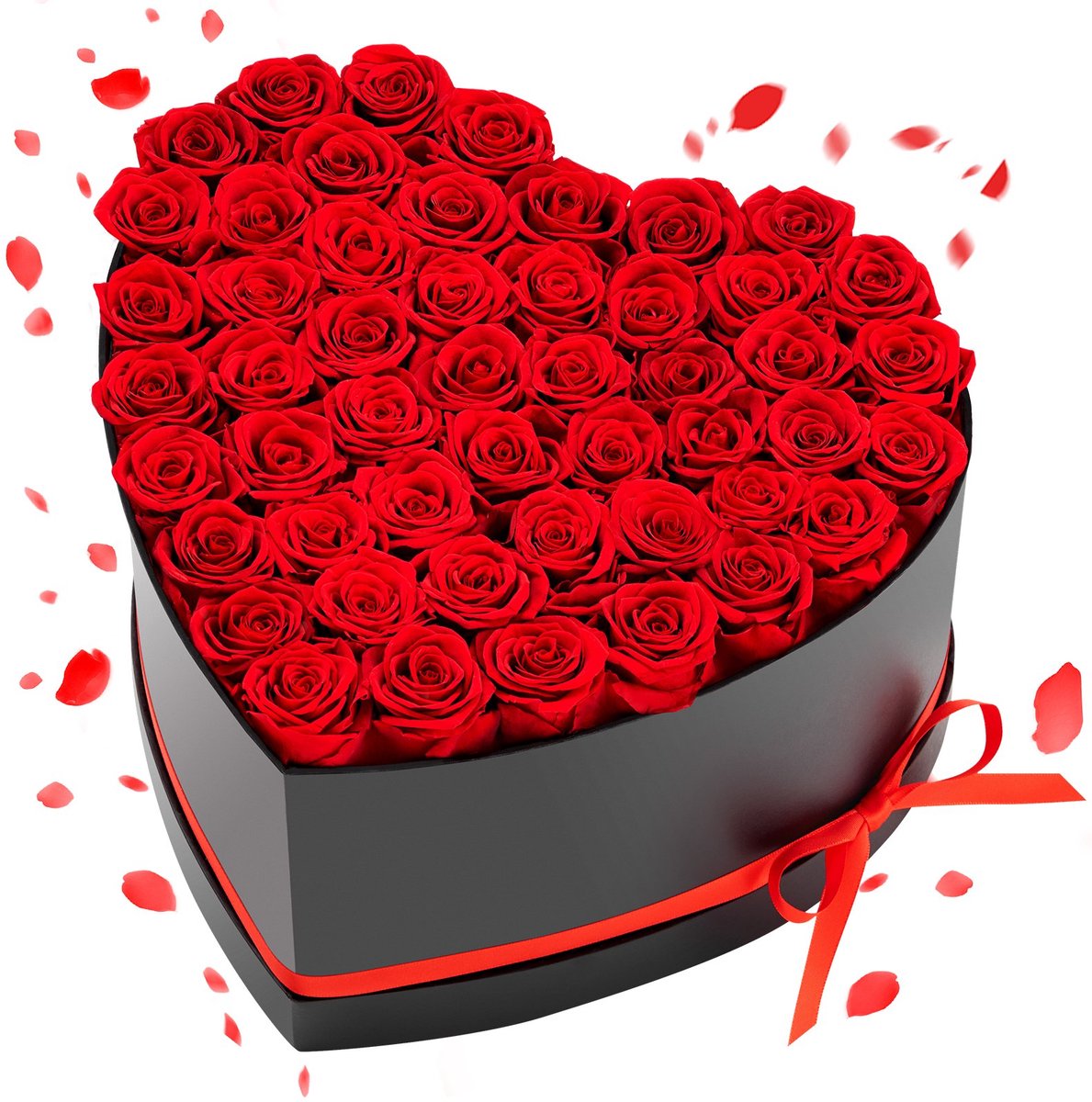 Eeuwige Rozen Geconserveerd - Hartvormige Cadeaudoos - 50 Stuks - Lang Houdbaar - Onderhoudsvrij - Luxe Cadeau Voor Valentijnsdag & Moederdag - Rood
