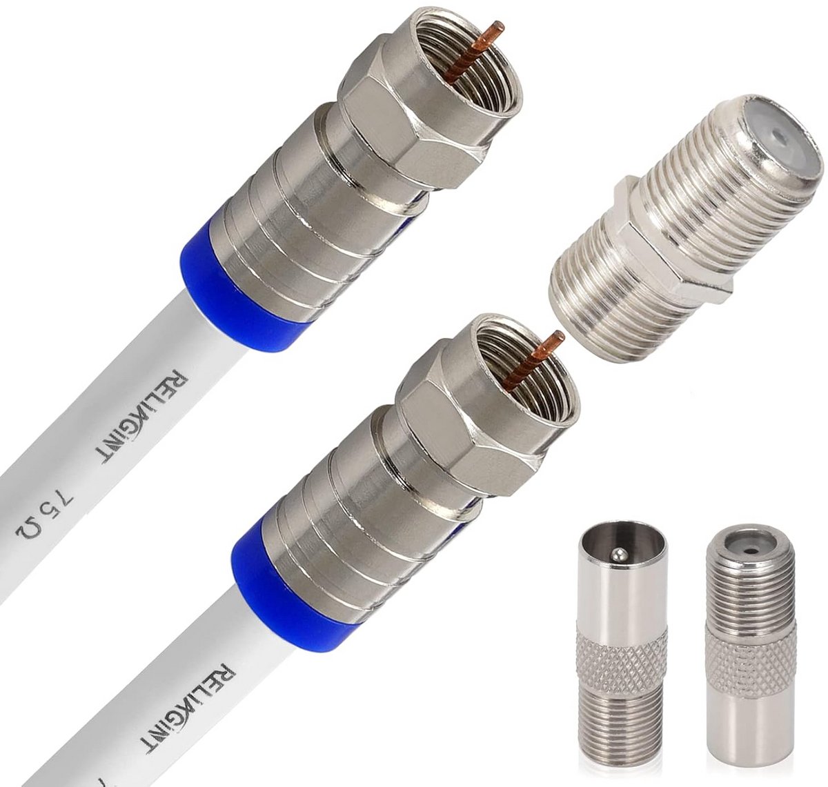 Witte RG6 Coaxiale TV-kabel met F-connector voor Satelliet en HD-video 15 Meter