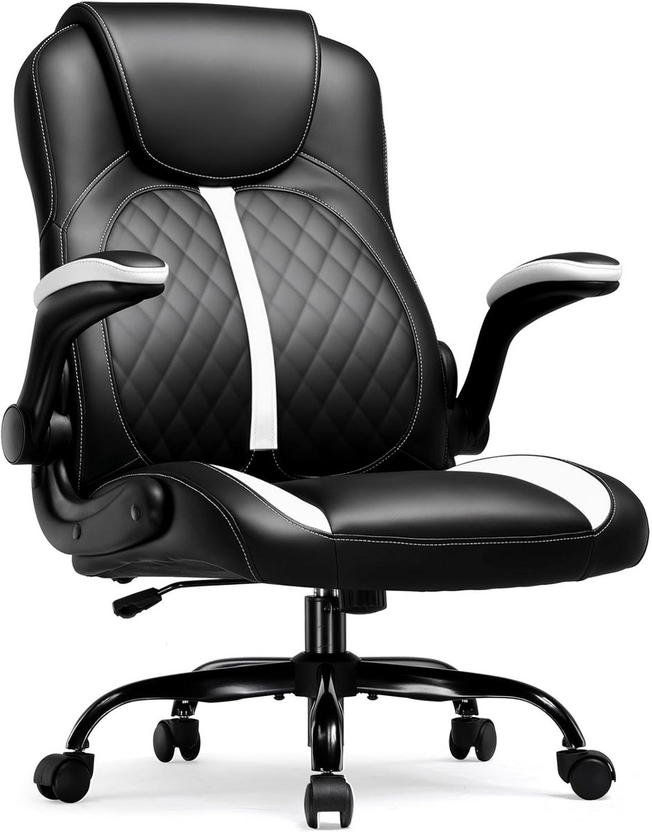 Ergonomische Gamingstoel met Opklapbare Armsteunen en Schommelfunctie, Wit