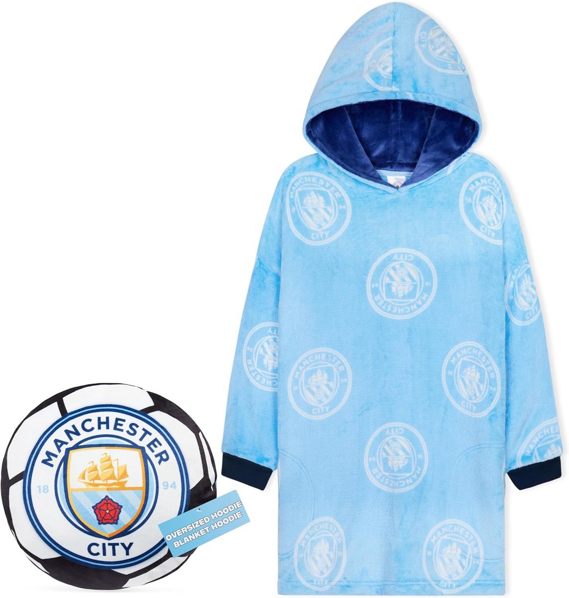 Oversized Hoodie Deken voor Kinderen en Tieners Blauw Voetbal Cadeau