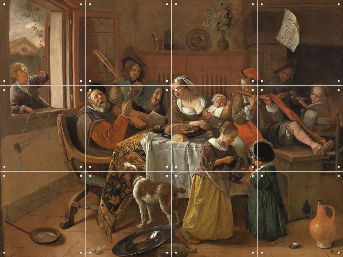 IXXI Het vrolijke huisgezin, Jan Havicksz. Steen & Rijksmuseum - 80 x 60 cm - Gratis ophangtool - Grote wanddecoratie en posters - Schilderijen,