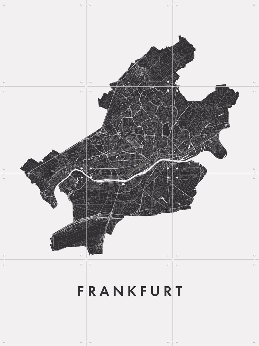 IXXI Frankfurt City Map, Kunst in Kaart - 60 x 80 cm - Gratis ophangtool - Grote wanddecoratie en posters - Minimalisme, Abstract, Grafisch Ontwerp