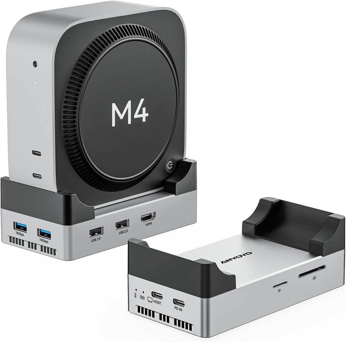 10-in-1 Dockingstation voor Mac Mini met M.2 NVMe SSD-behuizing en Dual 4K HDMI
