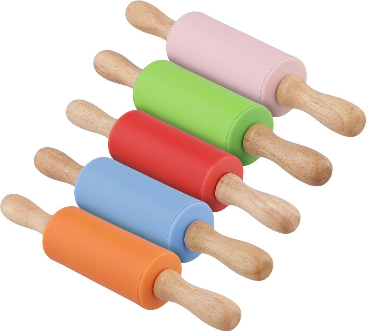 5 Stuks Mini Deegrollersset van Siliconen met Houten Handvat