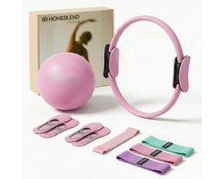 Homeblend 8-Delige Pilates set - Roze - Bal & Ring - Inclusief Antislip Sokken, Weerstands- & Stretch Bands, Yoga Bal, Pilates Bal, Fitness Set