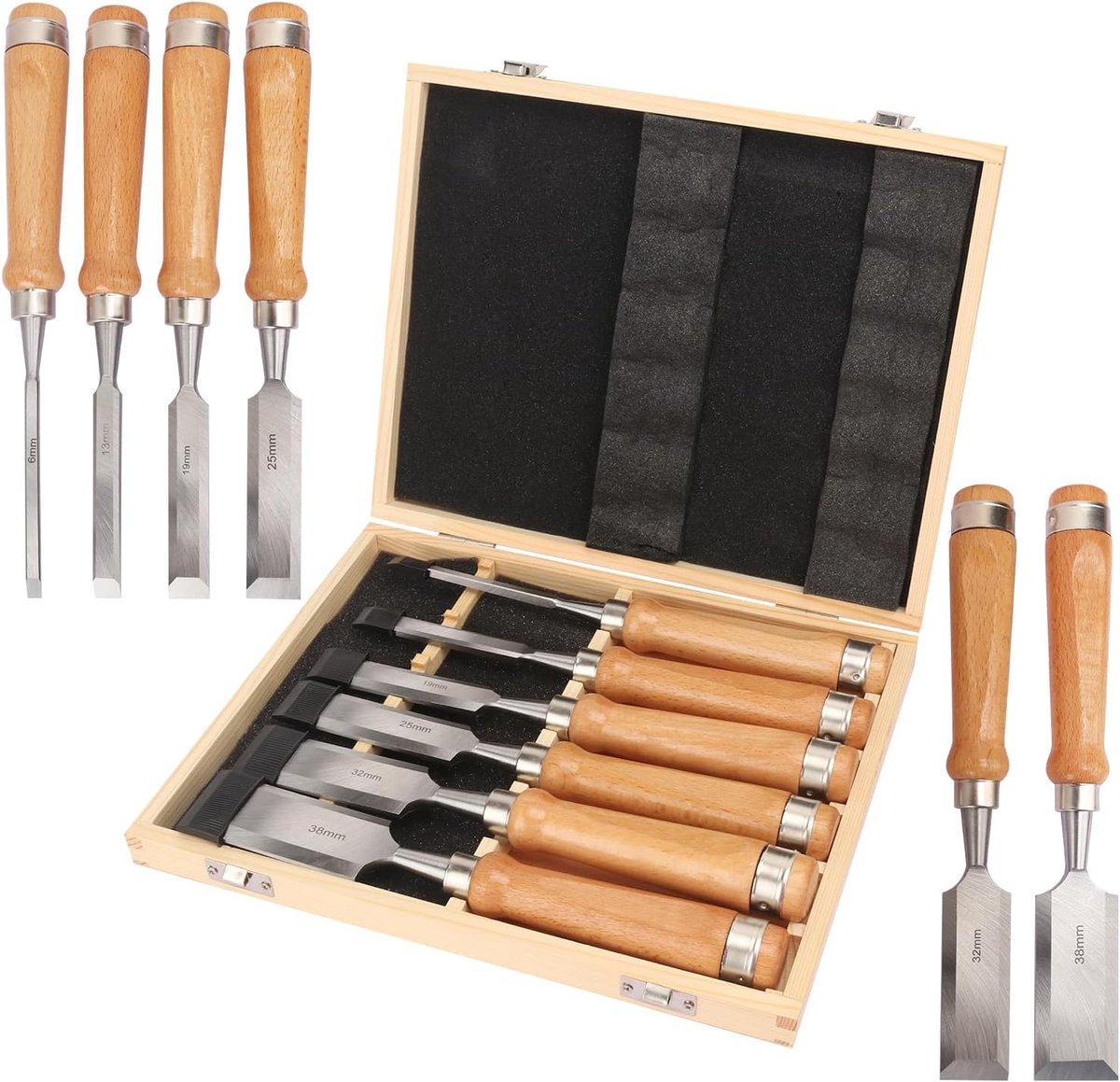 Set van 6 Professionele Houtbeitels voor Nauwkeurig Houtsnijwerk
