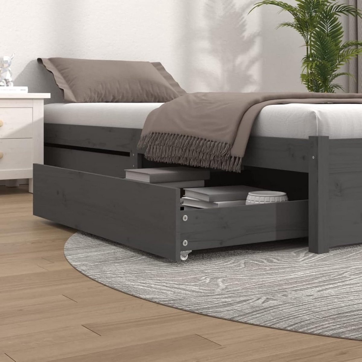 Set van 2 Bedlades Onder het Bed van Massief Grenenhout Grijs