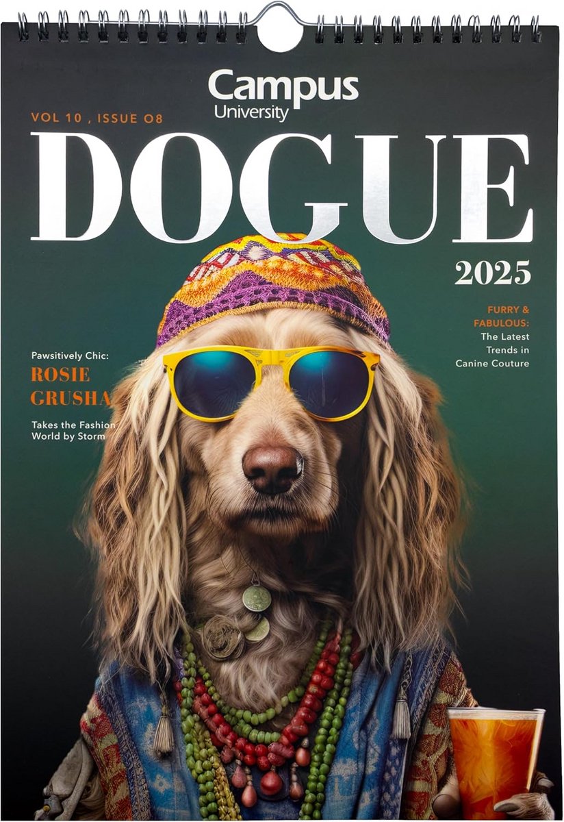 Jaarwandkalender 2025 met Honden, Groot Formaat voor Notities, Spiraalbinding