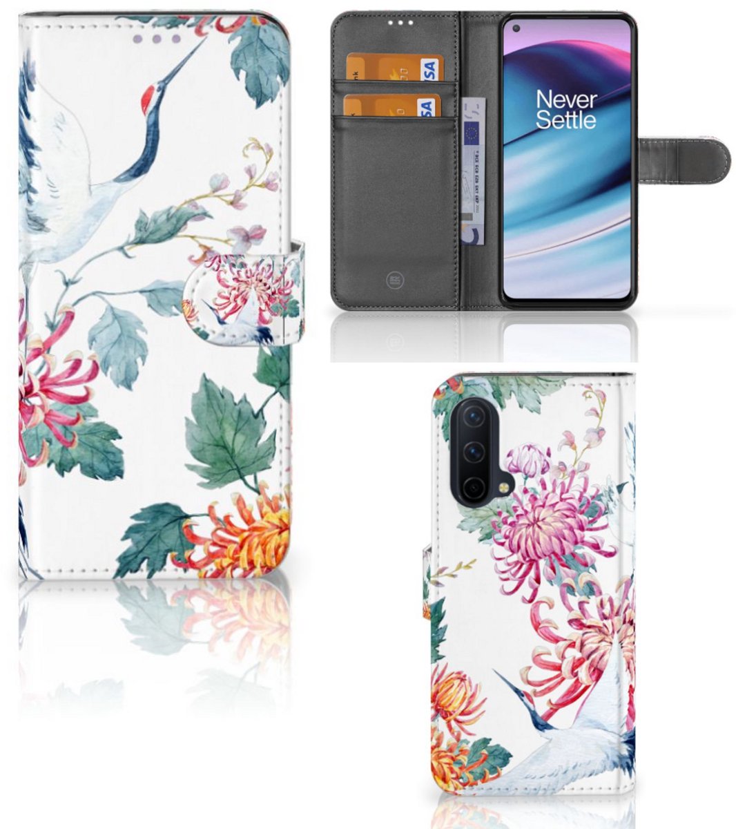 OnePlus Nord CE 5G Telefoonhoesje met Pasjes Bird Flowers