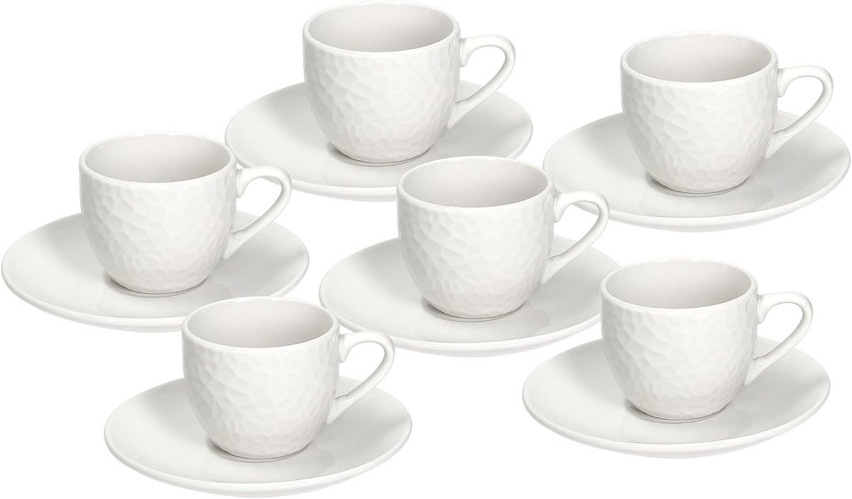 Set van 6 koffiekopjes met schotels - Porselein - Elegante Golf stijl