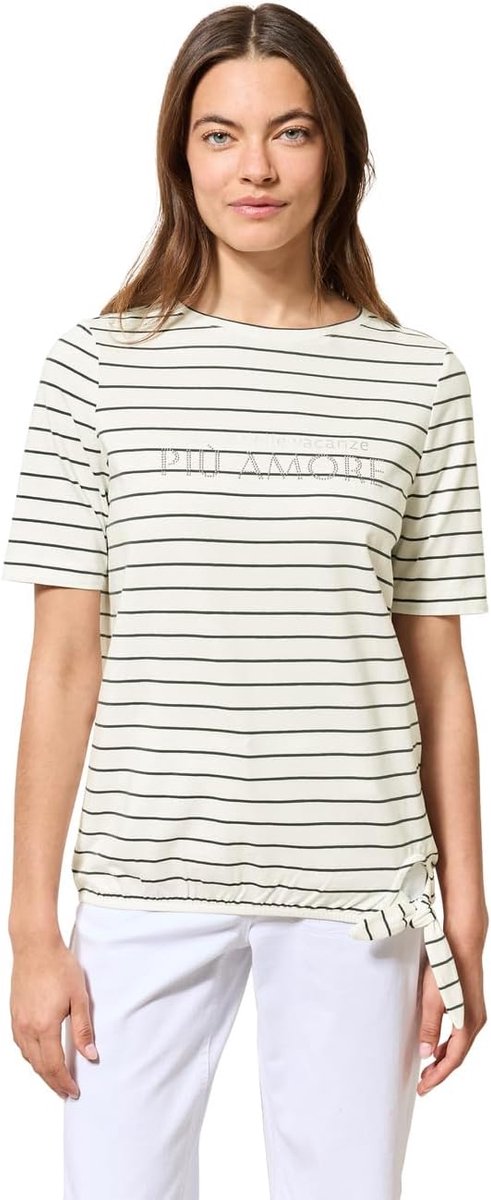 Gestreept dames shirt met tekst en boothals