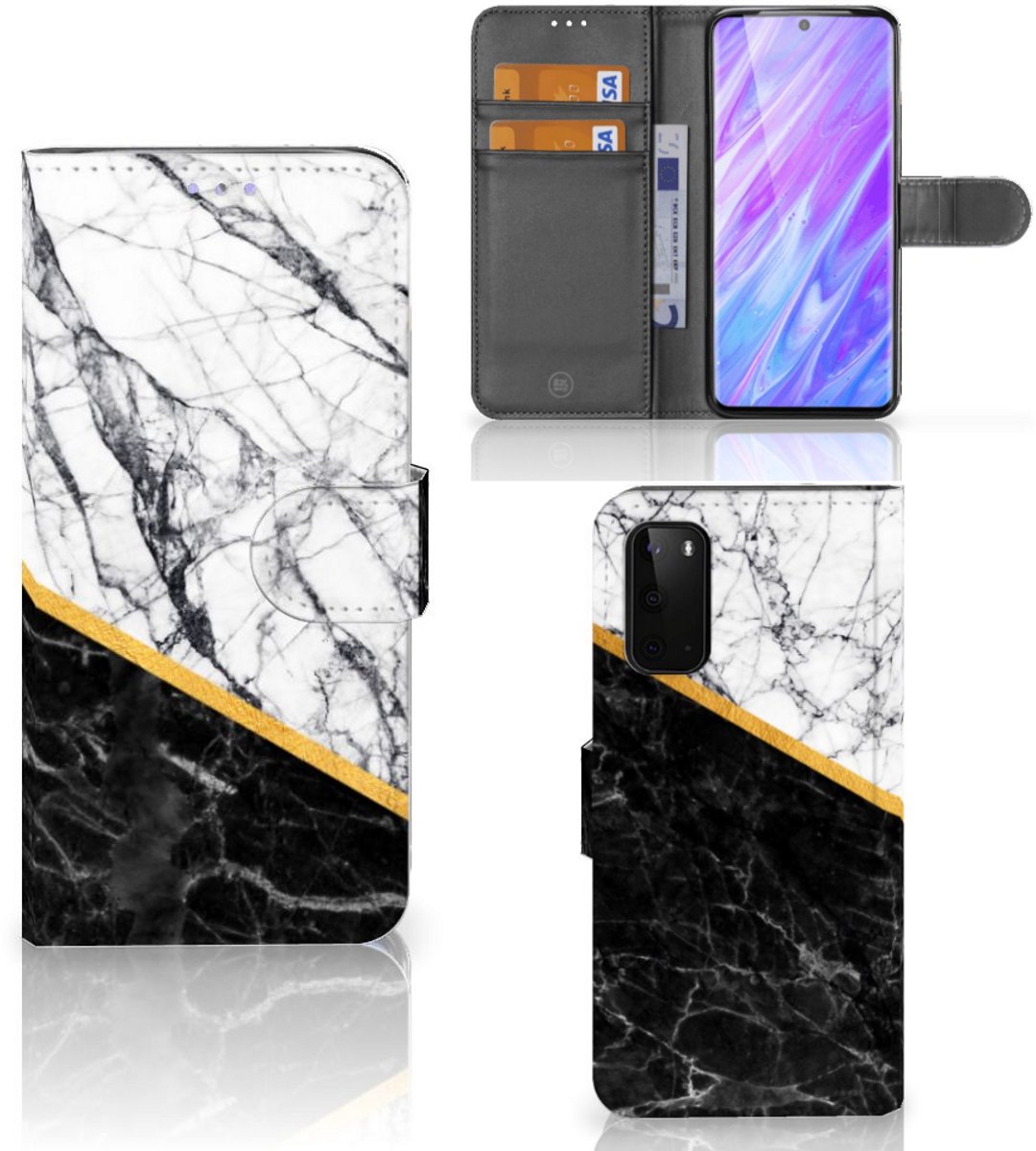Samsung Galaxy S20 Bookcase Marmer Wit Zwart - Origineel Cadeau Man