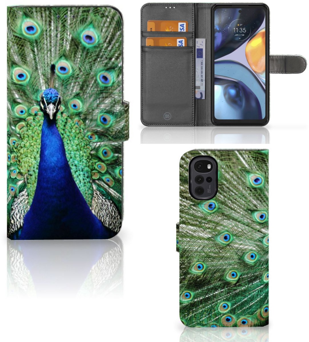 Motorola Moto G22 Telefoonhoesje met Pasjes Pauw