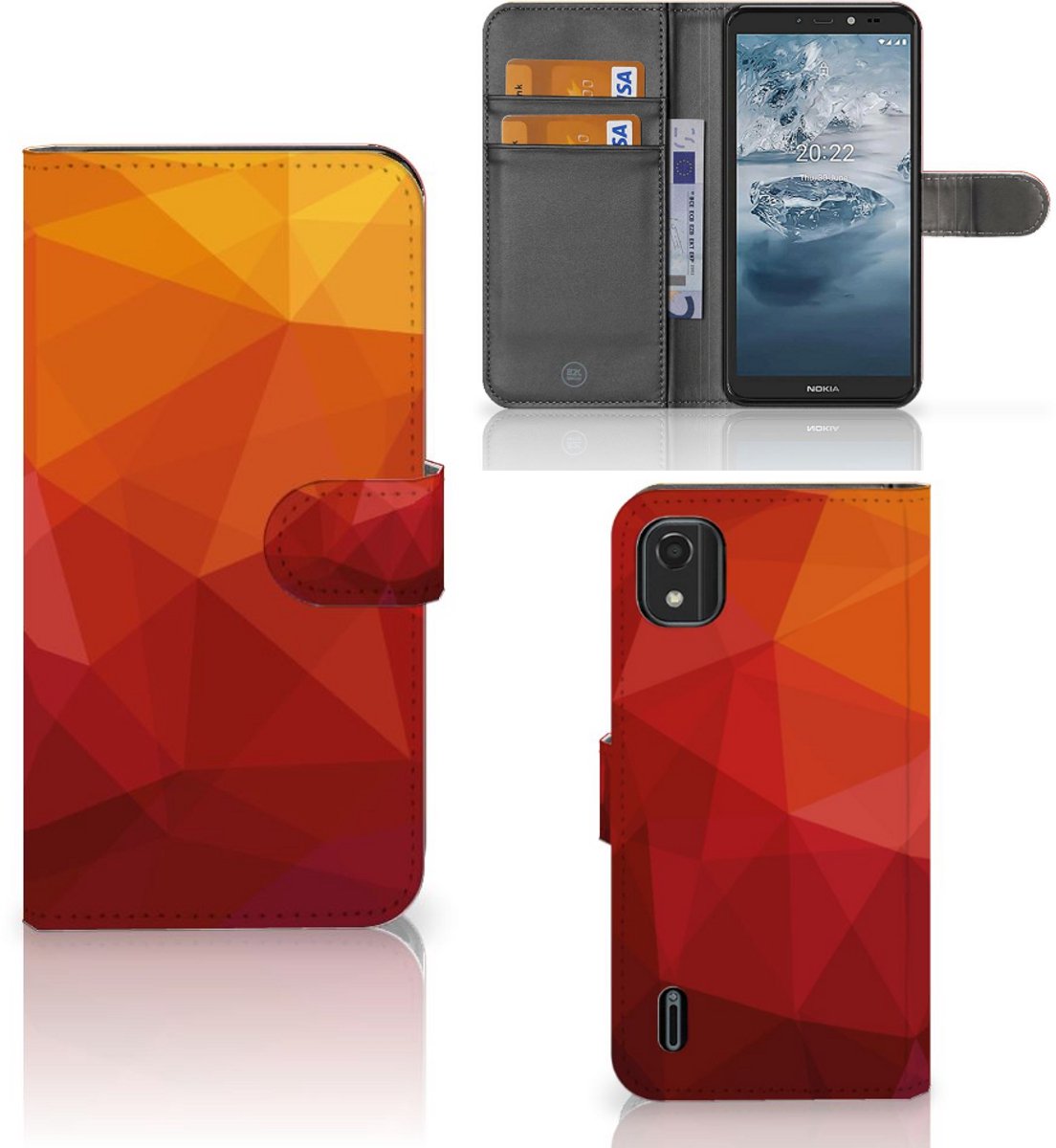 Book Case voor Nokia C2 2nd Edition Polygon Red