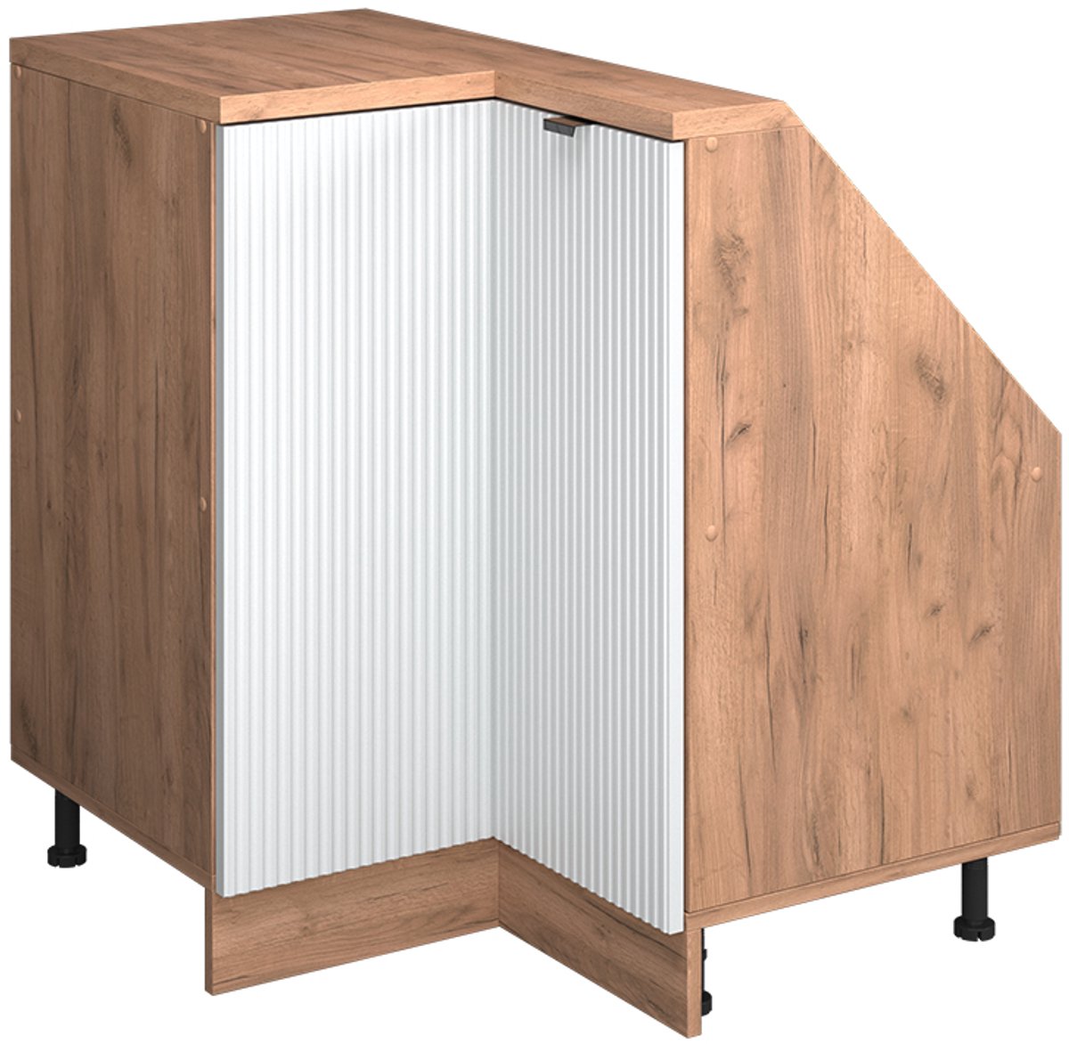 Vicco R-Line Hoekkeukenkast voor schuine wand – 75.6 cm met 1 deur Witte golf Witte golf/Goudkleurig Eiken