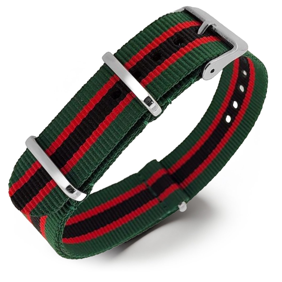 NATO Horlogeband G10 Military Nylon Strap - Regimental Groen Rood Zwart 18mm