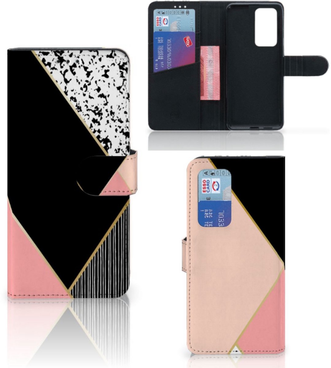 Huawei P40 Pro Book Case Zwart Roze Vormen