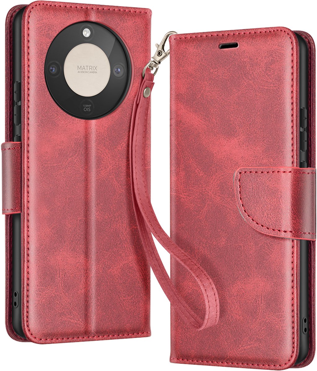 Avizar Portemonneehoesje Geschikt voor Honor Magic 8 Lite retrostijl met standaard, Rood