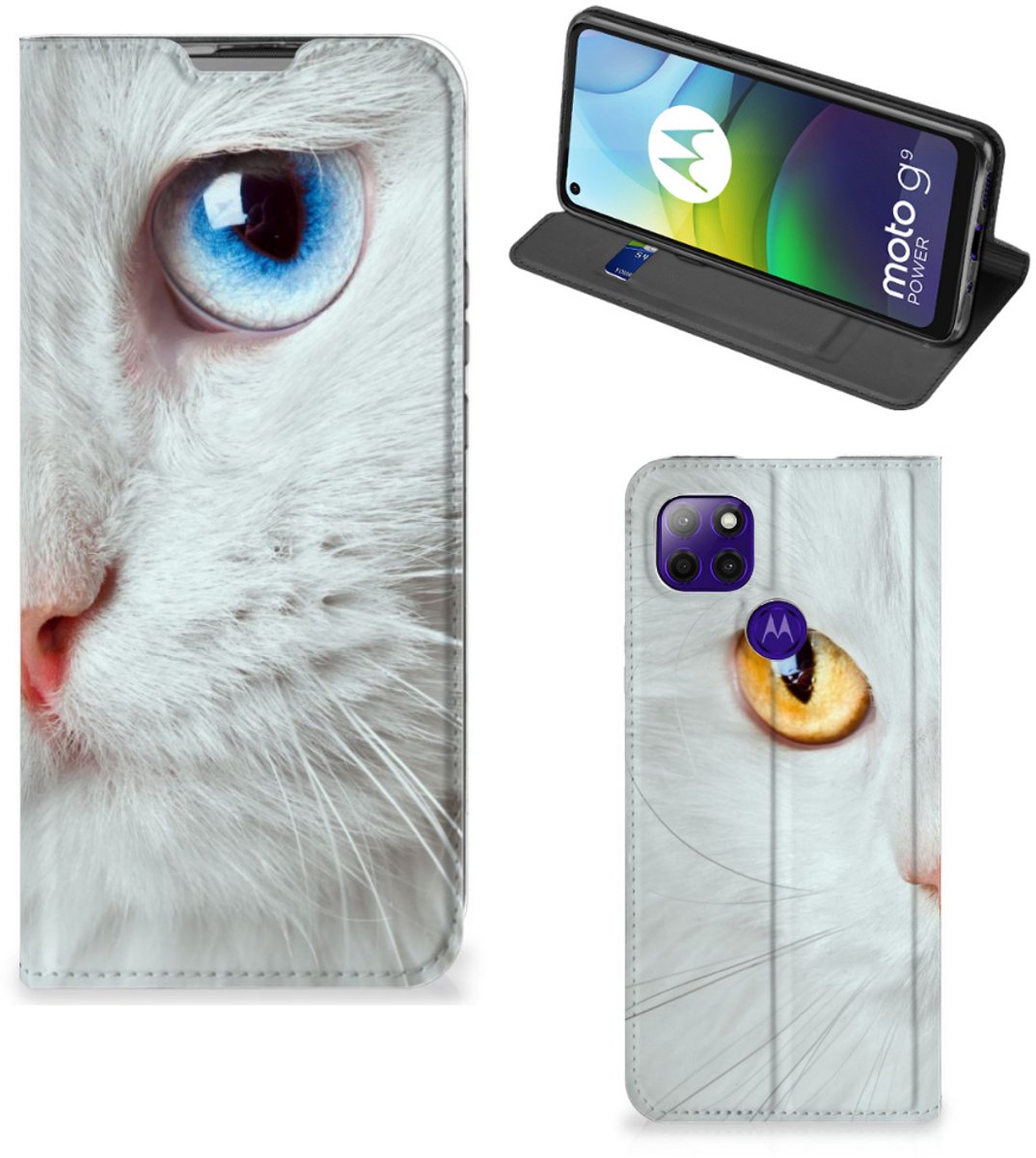 Motorola Moto G9 Power Hoesje maken Witte Kat