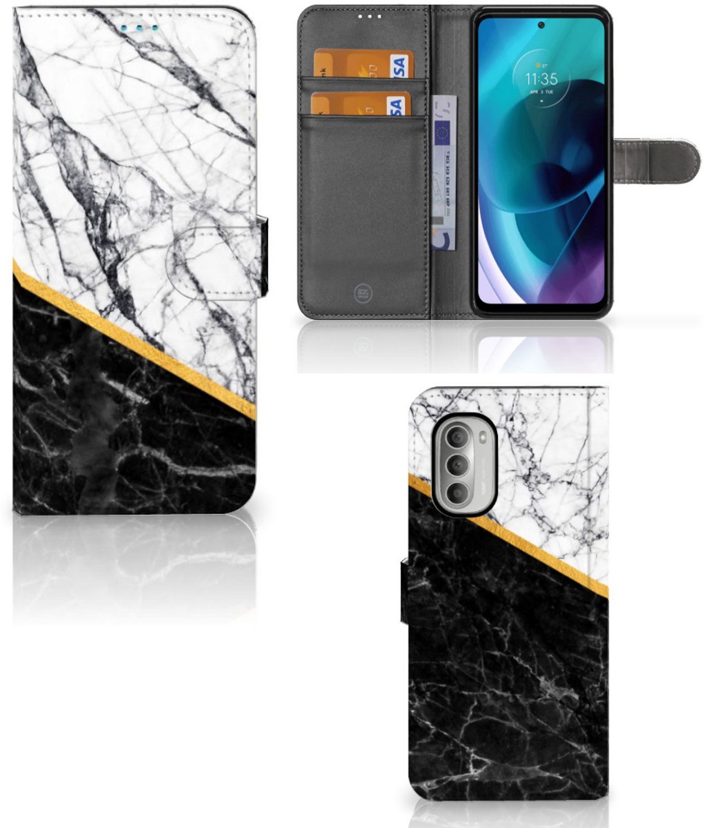 Motorola Moto G51 5G Bookcase Marmer Wit Zwart - Origineel Cadeau Man