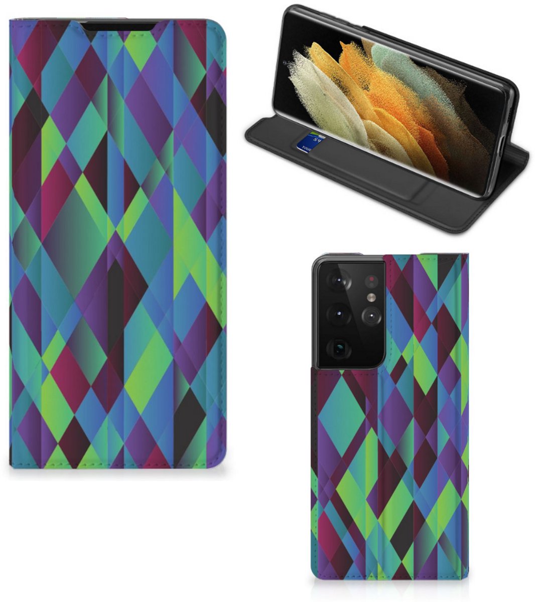 Samsung Galaxy S21 Ultra Stand Case Abstract Green Blue