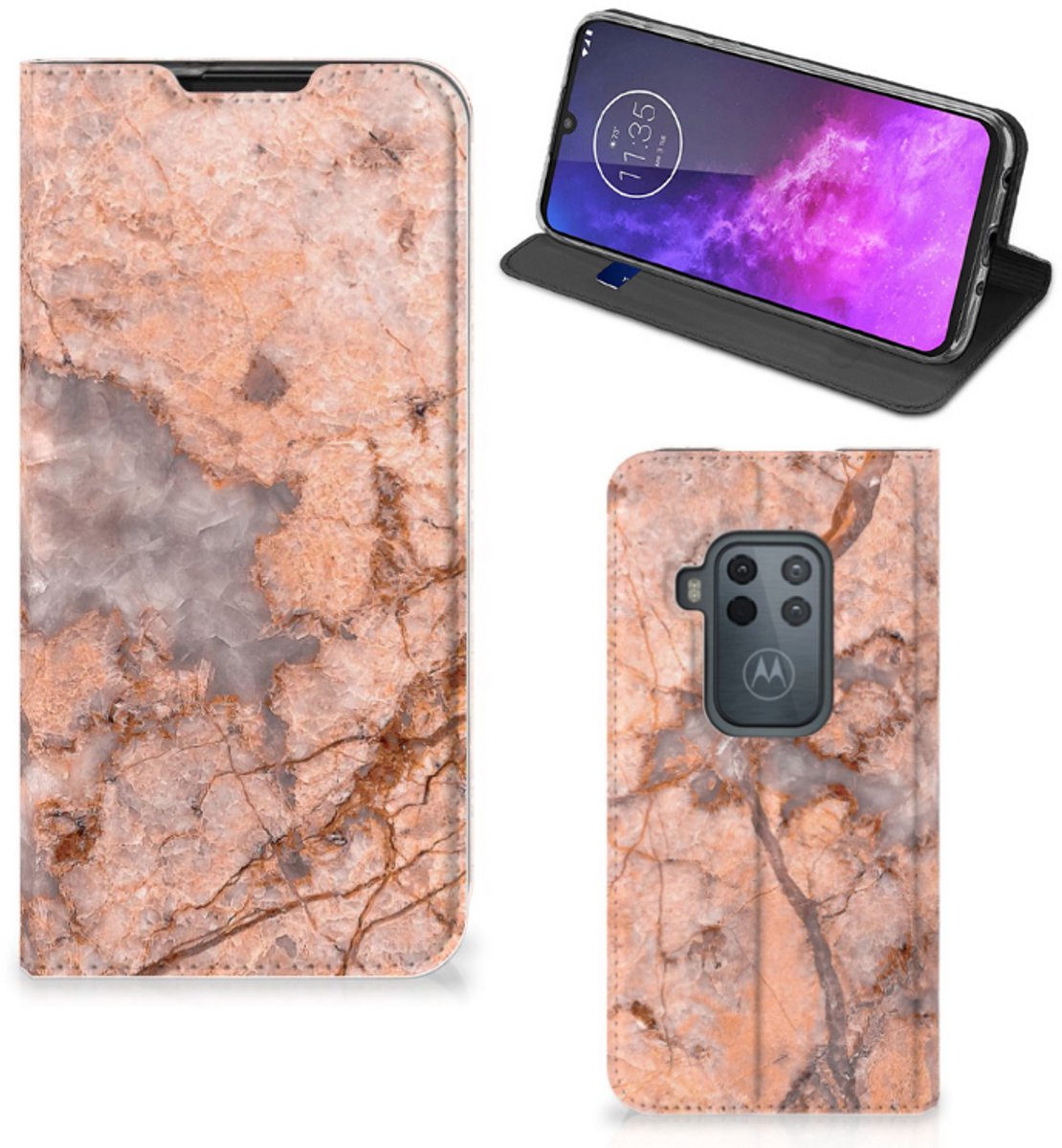 Motorola One Zoom Standcase Marmer Oranje