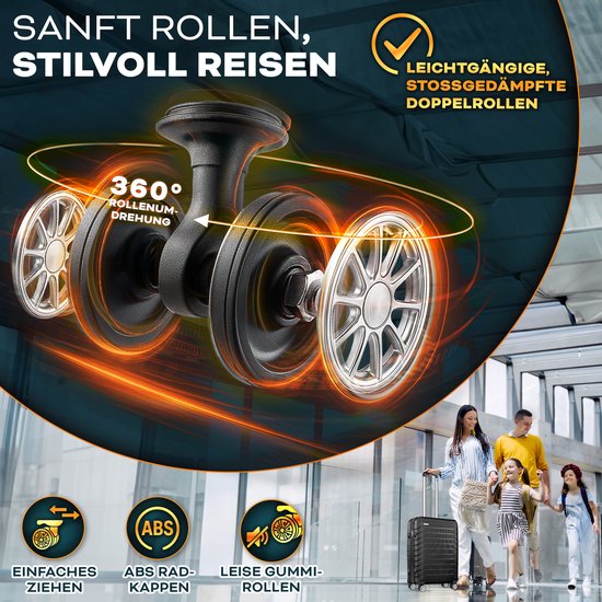 tillvex® reiskofferset 3-delig + bagageweegschaal, 6X kofferriemen & 3X kofferhangers | kofferset 4 wielen | trolley bagage koffer TSA slot | set koffer met harde schaal M-L-XL, lila, Kofferset 3tlg