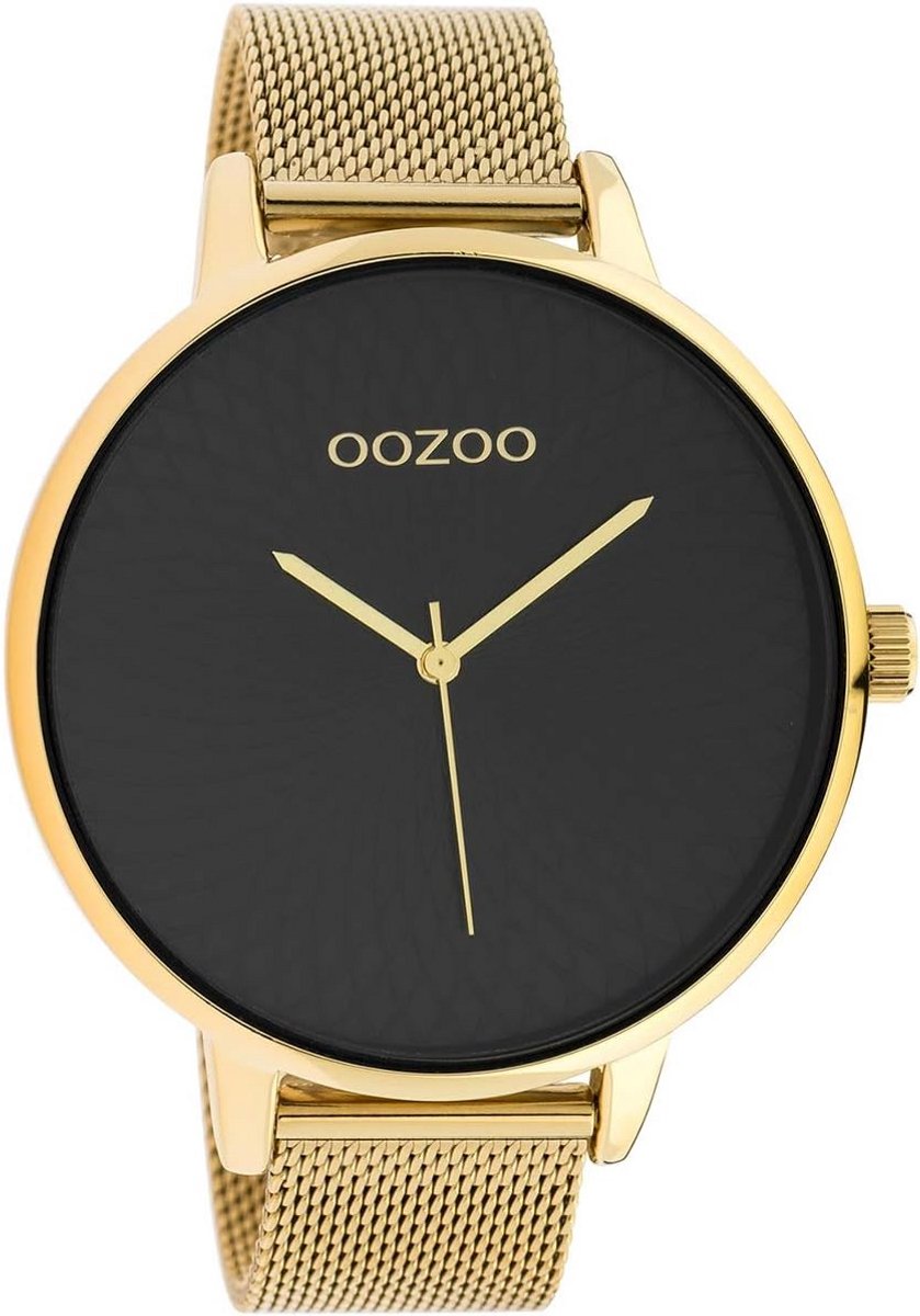 Dames Horloge met Zwarte Mandala Wijzerplaat en Goudkleurige Milanese Band