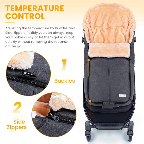 Wintervoetenzak Voor Kinderwagen - Warm & Afneembaar Met Faux Schapenvacht — afbeelding 2